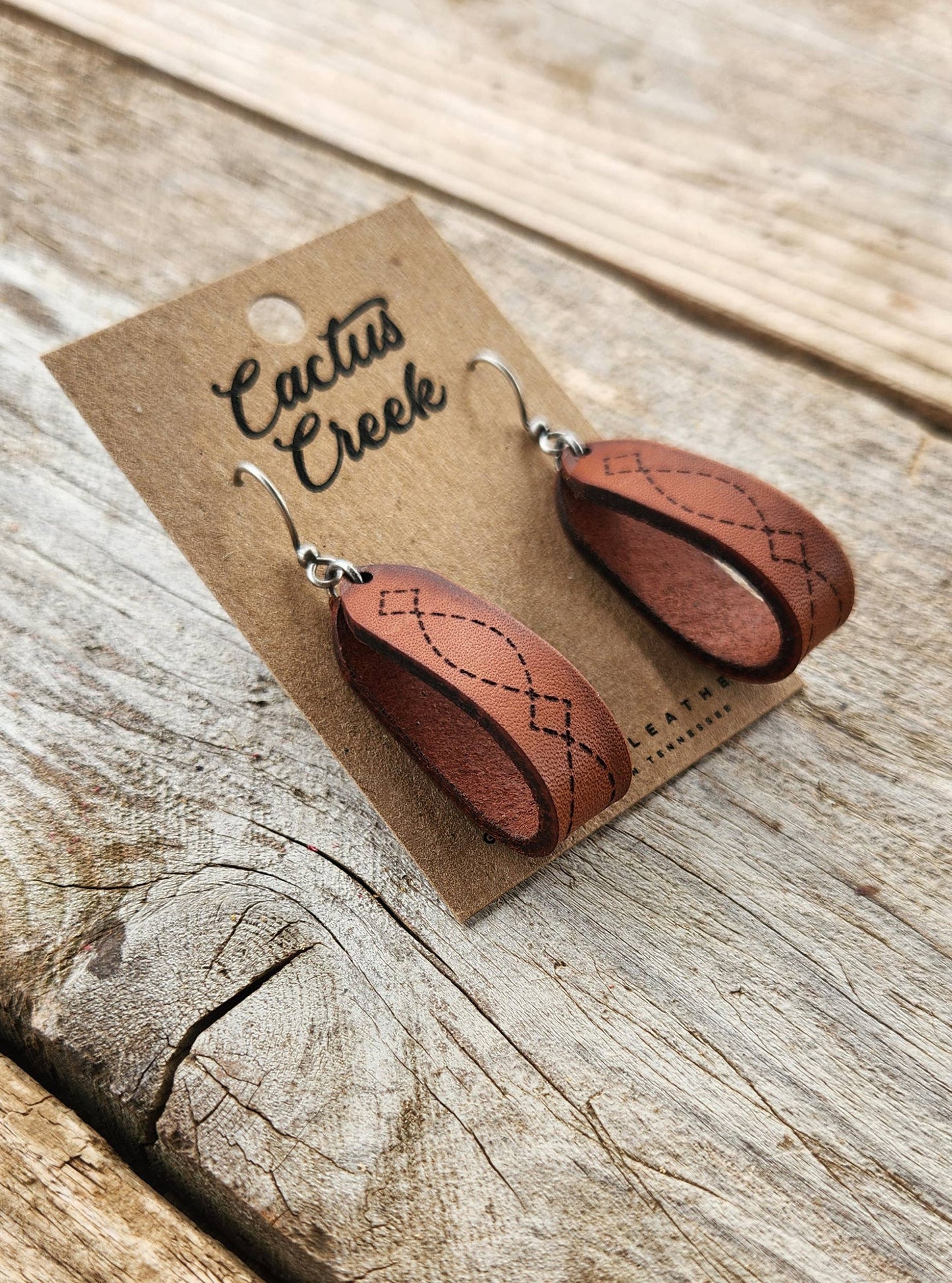 Cocklebur Clothing Co. - "Latigo" Handmade Genuine Leather Western Earrings
