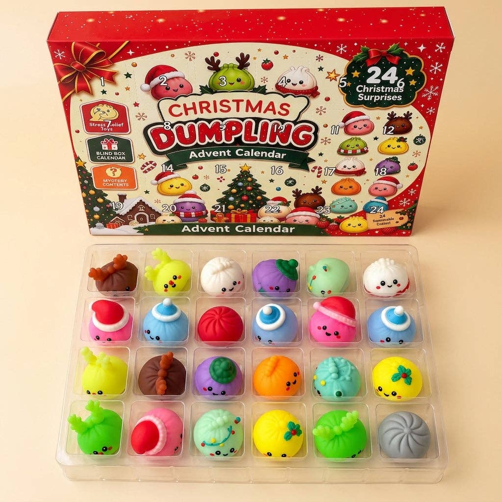 Aili's Corner - Christmas Holiday Advent Calendar- Mochi Dumpling Squishy- 24 Pcs Fidget Toy Set