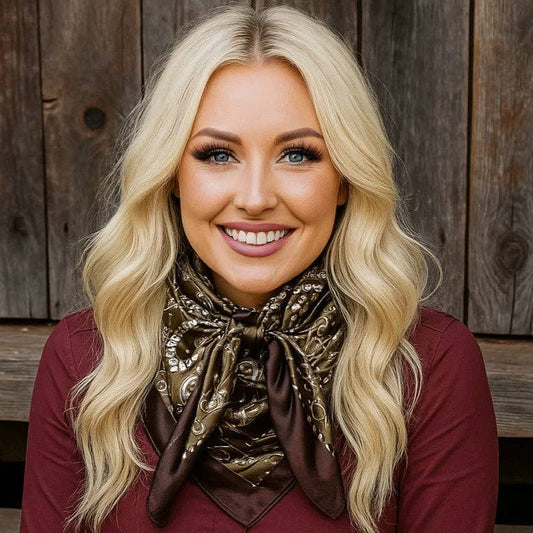 Rodeo Drive - 35X35" Sage and Brown Floral Paisley Wild Rag / Scarf WR3385