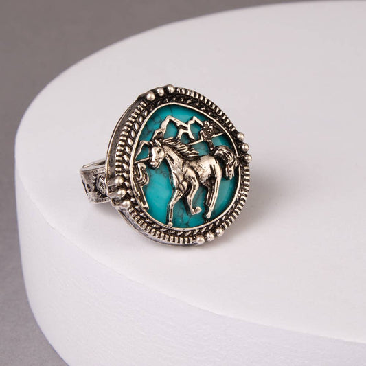 SP Sophia Collection - Western Horse Stretch Ring with Turquoise or Brown Accents: Blue