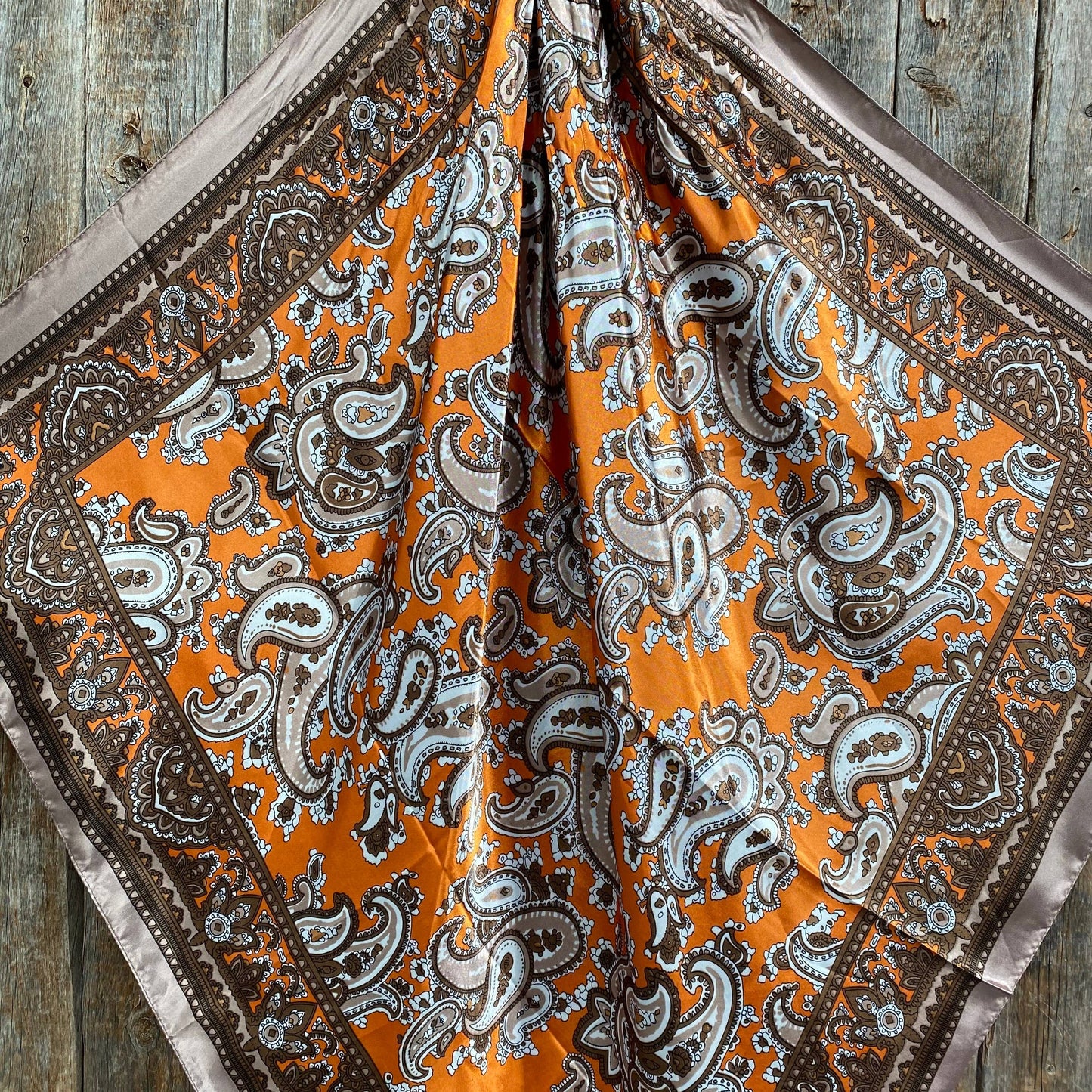 Rodeo Drive - 35X35" Orange and Tan Paisley Wild Rag / Scarf WR2142X