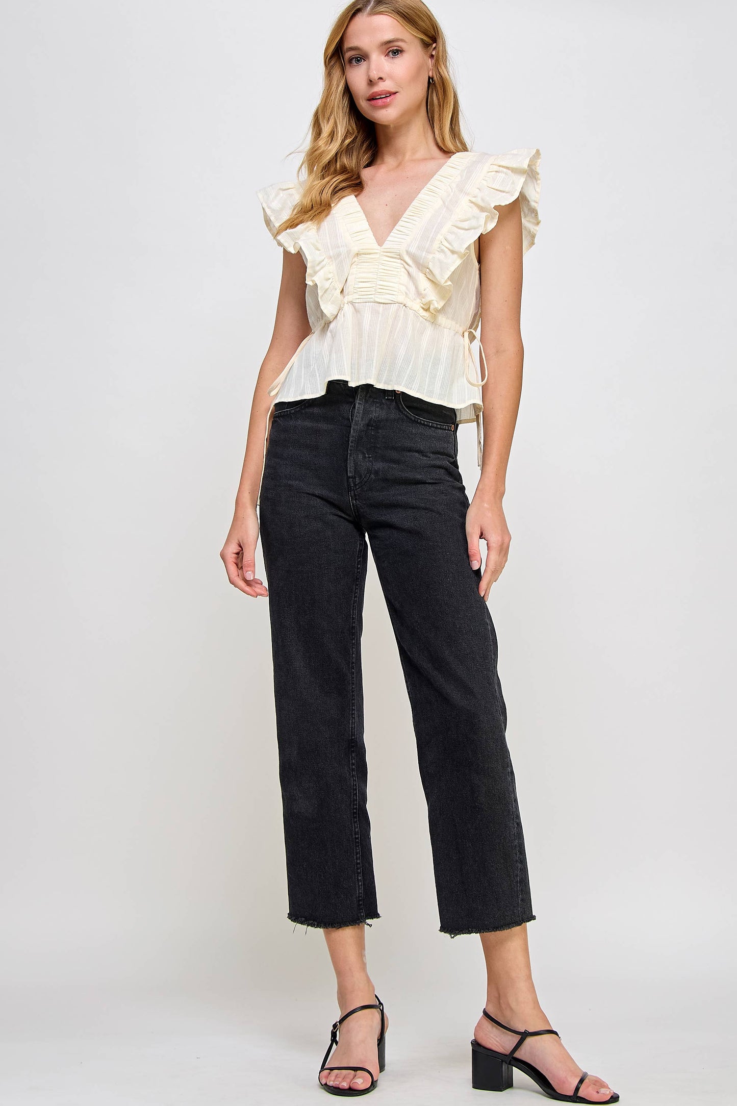 Strut & Bolt - Smocked Detail Ruffle Top: FLAMINGO PINK