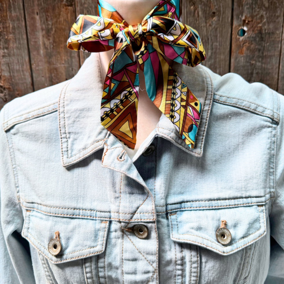 Rodeo Drive - Brown and Yellow Western Skinny Mini Wild Rag Scarf / Cowgirl Necktie #TW328