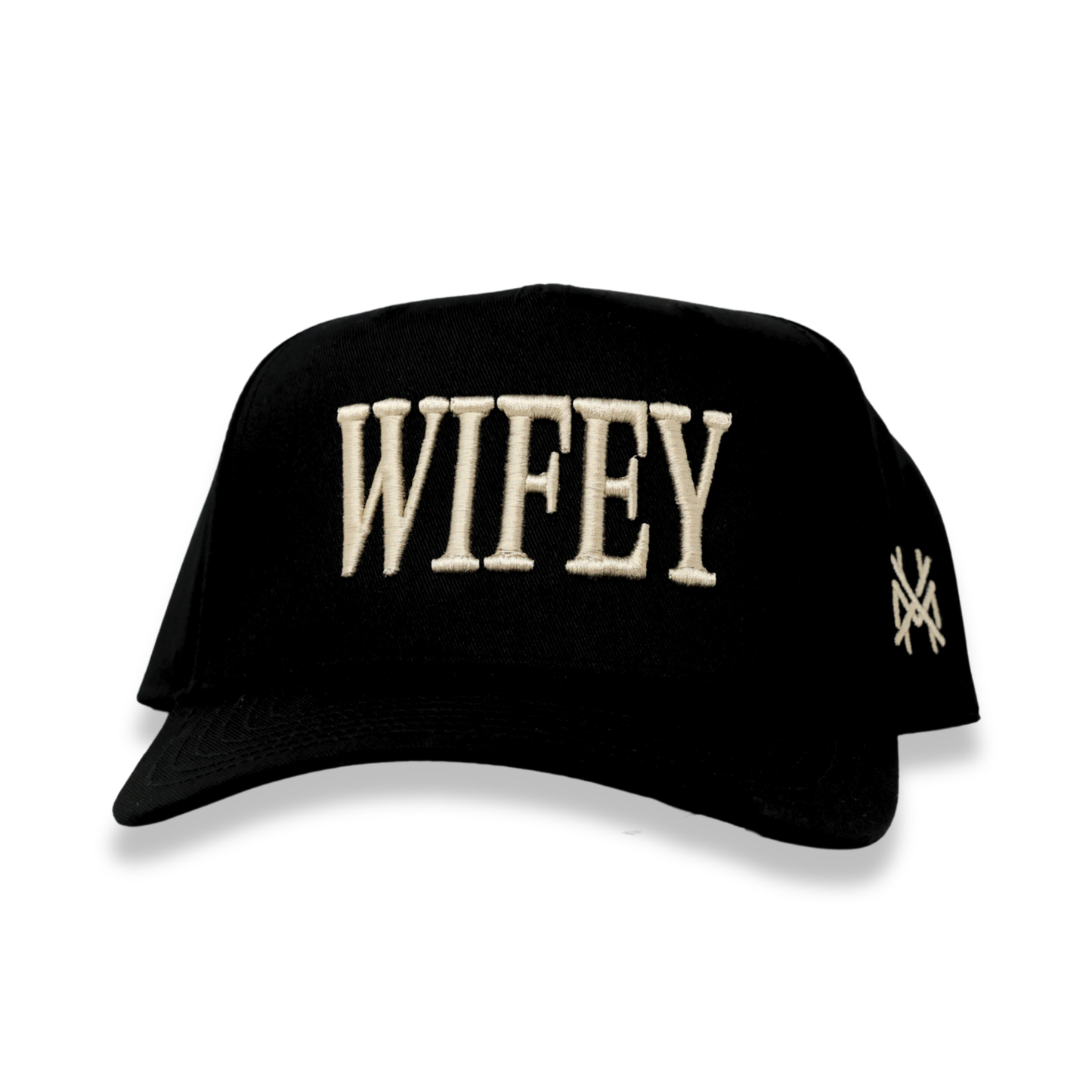 The Mad Hatter Co - Wifey Trucker Hat: Retro Black with Blue Thread
