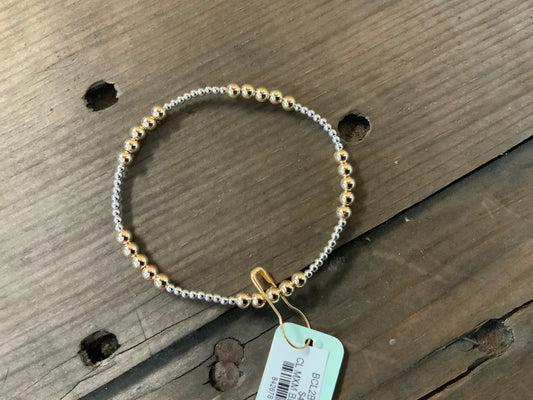 E NEWTON CLASSIC BLISSFUL PATTERN 2MM BEAD BRACELET 4MM MIXED METAL