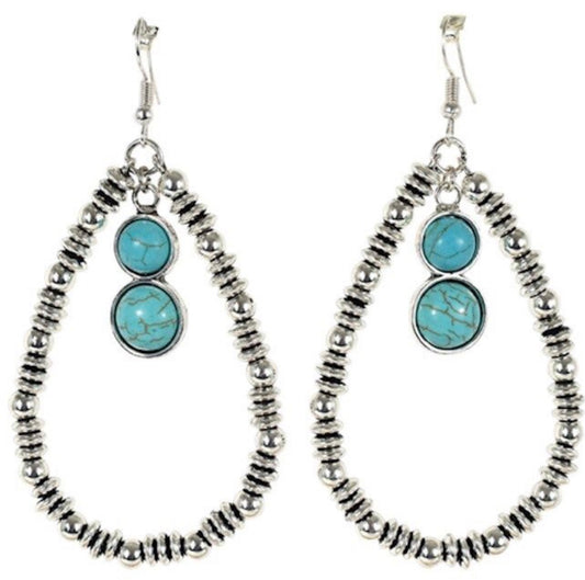 JUSTIN EARRINGS BEADED TEARDROP WITH TURQUOISE COLORED STONES