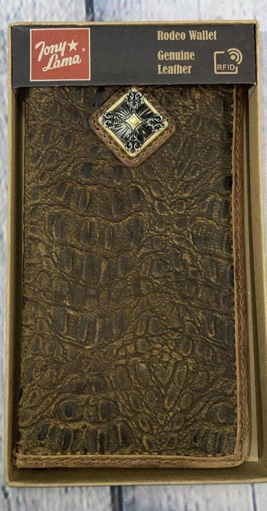 TONY LAMA RODEO WALLET DARK BROWN HORNBACK EMBOSS