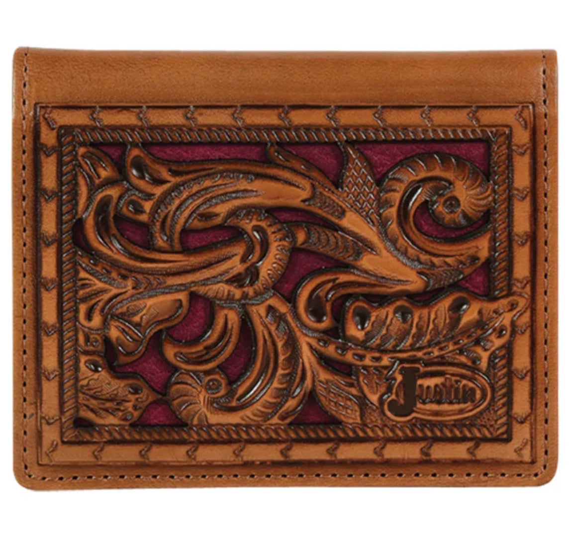 JUSTIN BIFOLD CARD WALLET MAROON INLAY