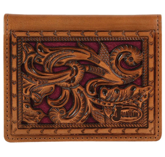 JUSTIN BIFOLD CARD WALLET MAROON INLAY