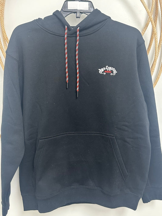 HOOEY BAD COMPANY MENS BLACK HOODY WITH RED /WHITE BAD COMPANY LOGO ON BACK