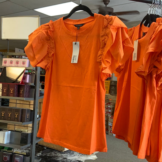 FLUTTER RUFFLE SLEEVE TOP IN ASSORTED COLORS