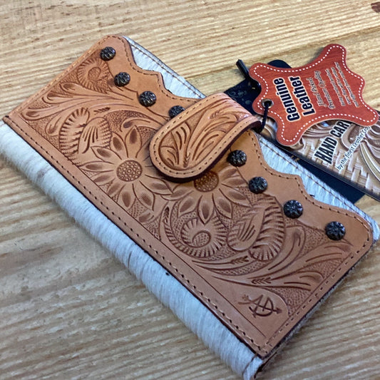 AMERICAN DARLING FLIP HOOK HAIR ON HAND TOOLED WALLET