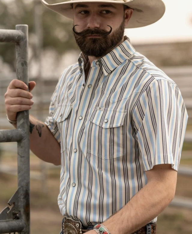 FERRELL BRAND “THE JAKE” IN BLUE-SHORT SLEEVE PEARL SNAP SHIRT