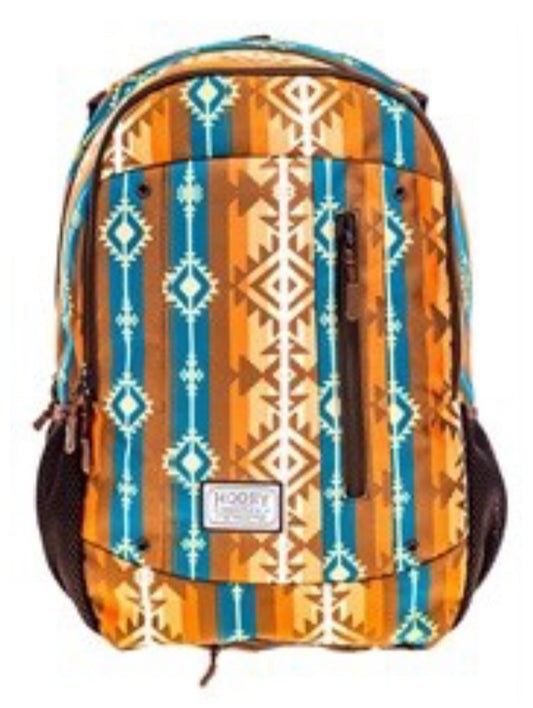 HOOEY ROCKSTAR BACKPACK-CATHAY SPICE/BROWN OUT AZTEC PATTERN FRONT PANEL WITH BROWN OUT ACCENTS
