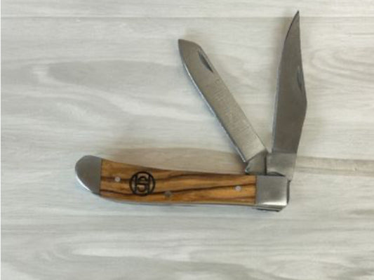 CIRCLE SH CUTLERY TRAPPER BRANDED WOOD HANDLE STAINLESS STEEL KNIFE