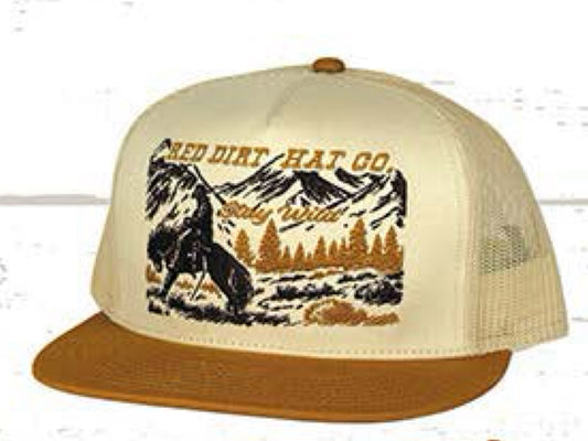 RED DIRT HAT CO STAY WILD-MUSTARD/CREAM FLAT BILL 5 PANEL SNAPBACK HAT