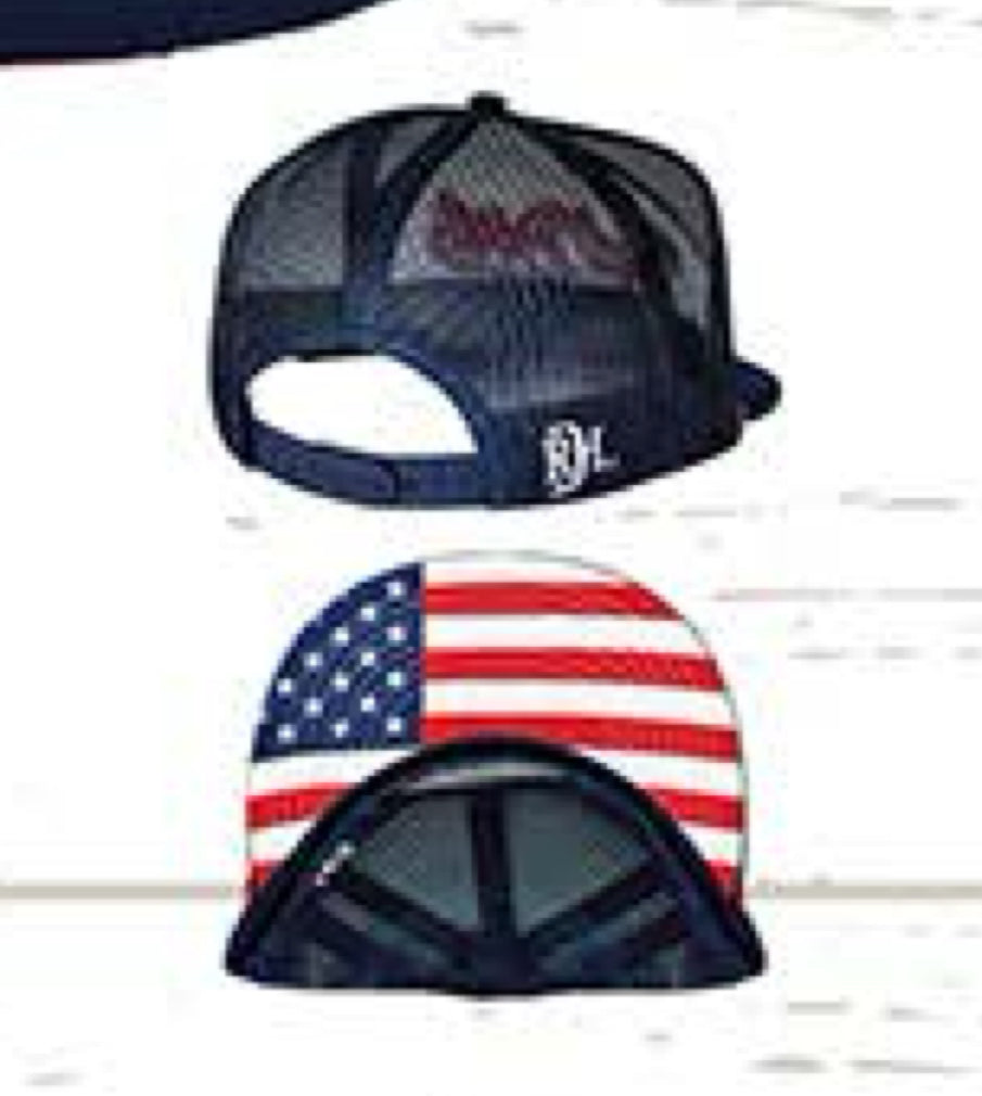 RED DIRT HAT CO AMERICAN GRIT-WHITE/NAVY FLAG PRINT FLAT BILL W/RED ROPE 5 PANEL SNAPBACK HAT