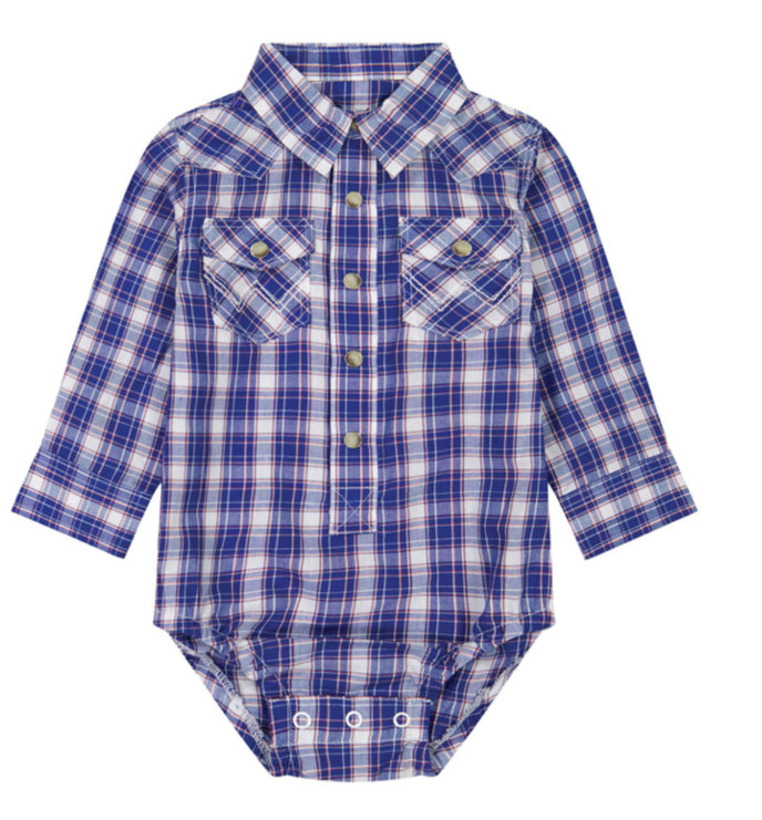 WRANGLER BABY BOY LONG SLEEVE PLAID BODY SUIT