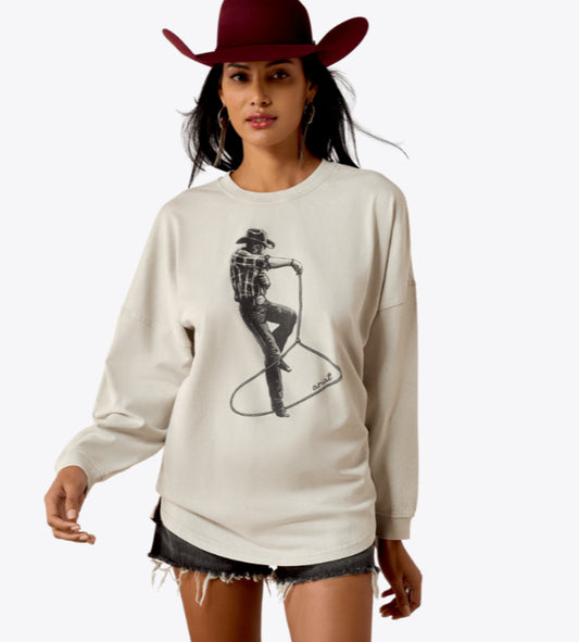 ARIAT WOMENS CANVAS OVERSIZED LONG SLEEVE T-SHIRT