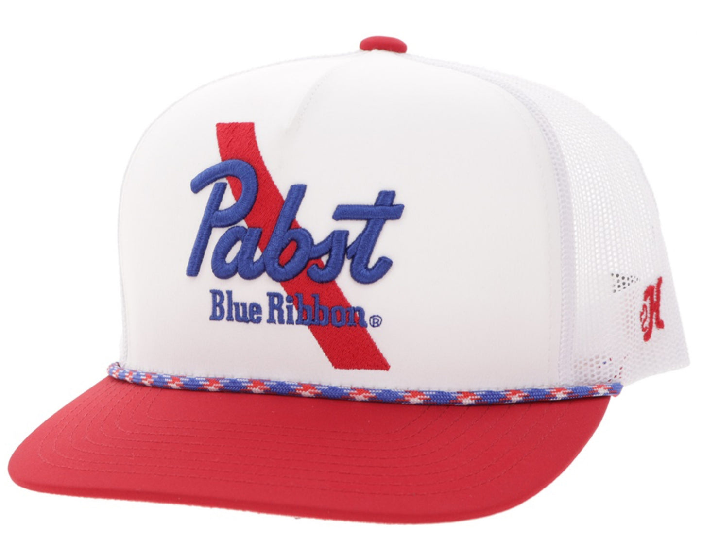 HOOEY PABST BLUE RIBBON WHITE/RED BILL WITH BLUE/RED STITCHING CAP