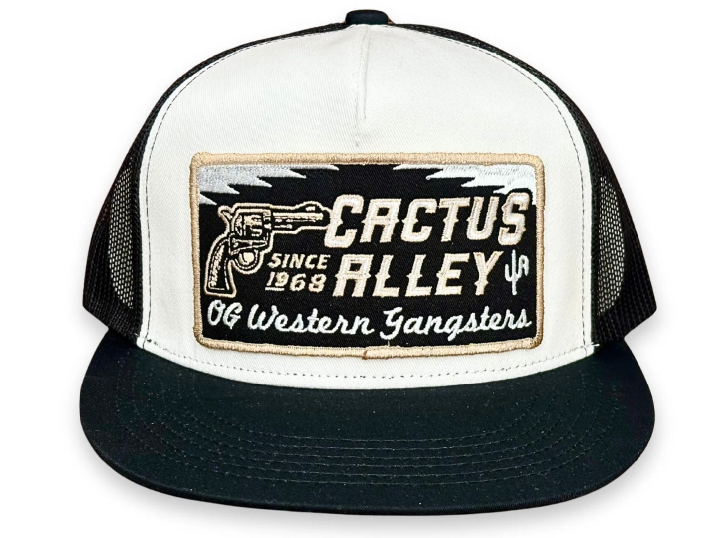 CACTUS ALLEY HAT CO OG GANGSTER 6006 BLACK/WHITE/BLACK MESH SNAPBACK CAP