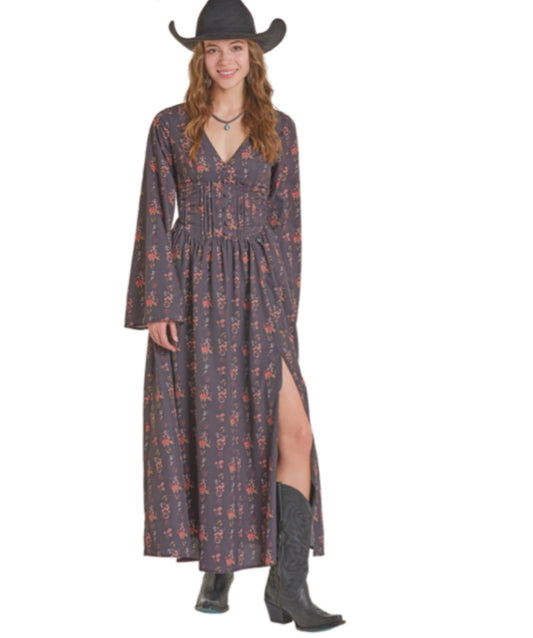 ROCK AND ROLL DENIM WOMENS FLORAL PRINTED DRESS