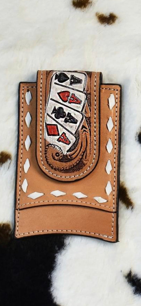 M&F MONEY CLIP HAND PAINTED ACE CARDS