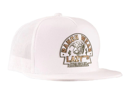 LAZY J RANCH WHITE OLIVER ARROWHEAD CLASSIC FIVE PANEL TRUCKER HAT