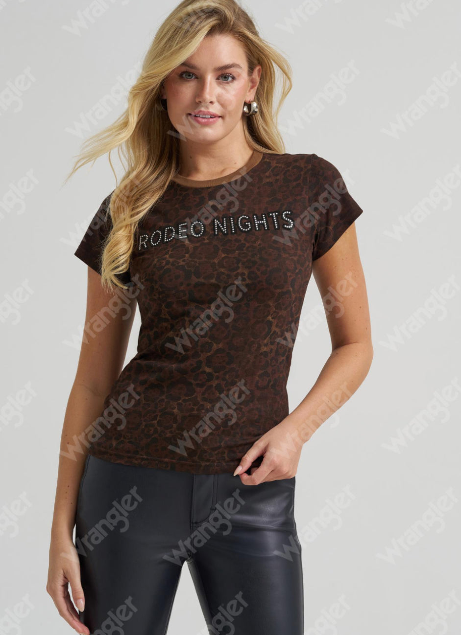 WRANGLER X LAINEY WILSON WOMENS LEOPARD RODEO NIGHTS TEE