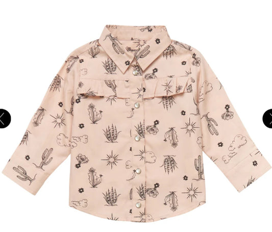 WRANGLER BABY GIRL PINK CACTI LONG SLEEVE SNAP