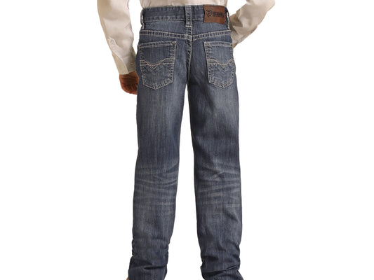 ROCK AND ROLL DENIM LIGHT GREY TOP STITCHING BOOTCUT JEANS