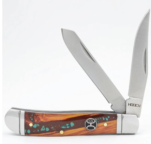 HOOEY KNIFE, SMALL 3 1/2” BROWN/TURQUOISE TRAPPER