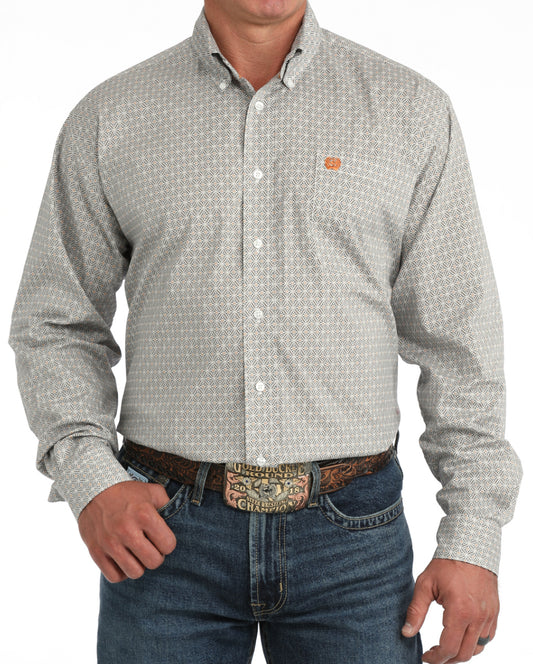 CINCH MENS WHITE LONG SLEEVE PRINT BUTTON UP