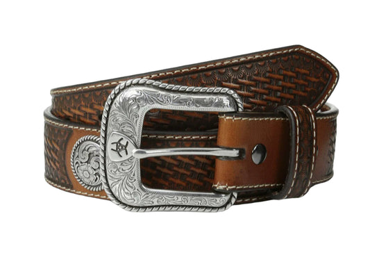 ARIAT MENS BASKET STITCH CONCHO TOOLING BELT