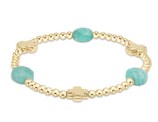 E NEWTON SIGNATURE CROSS ADMIRE GOLD PATTERN 3MM BEAD BRACELET AMAZONITE