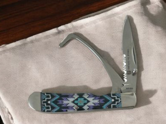 CIRCLE SH KNIFE-HOOF PICK-PURPLE/BLUE/WHITE/BLACK BEAD PATTERN