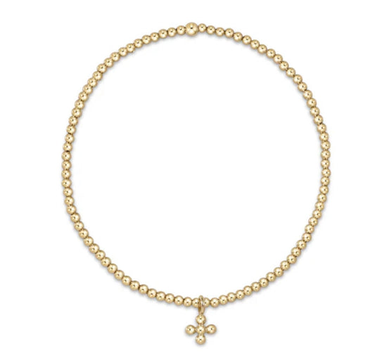 E NEWTON CLASSIC GOLD 2 MM BEAD BRACELET-CLASSIC BEADED SIGNATURE CROSS SMALL GOLD CHARM