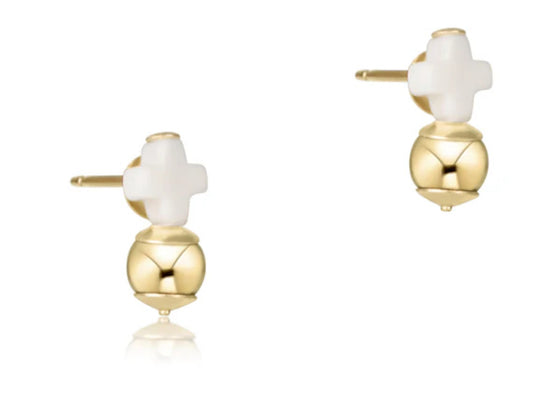 E NEWTON SIGNATURE CROSS OFF WHITE STUD EARRINGS