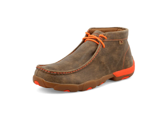 TWISTED X MENS CHUKKA DRIVING MOC IN BOMBER/NEON ORANGE