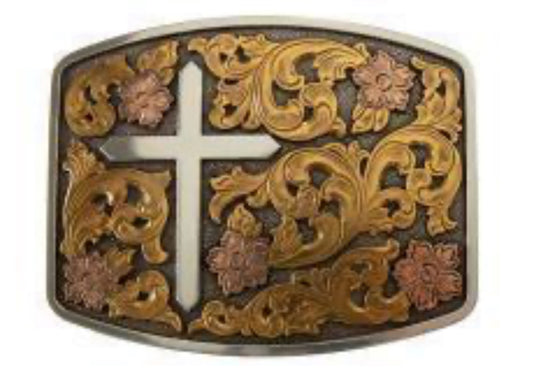 NOCONA CROSS FILIGREE BUCKLE WITH ROSE GOLD AND GOLD ACCENTS
