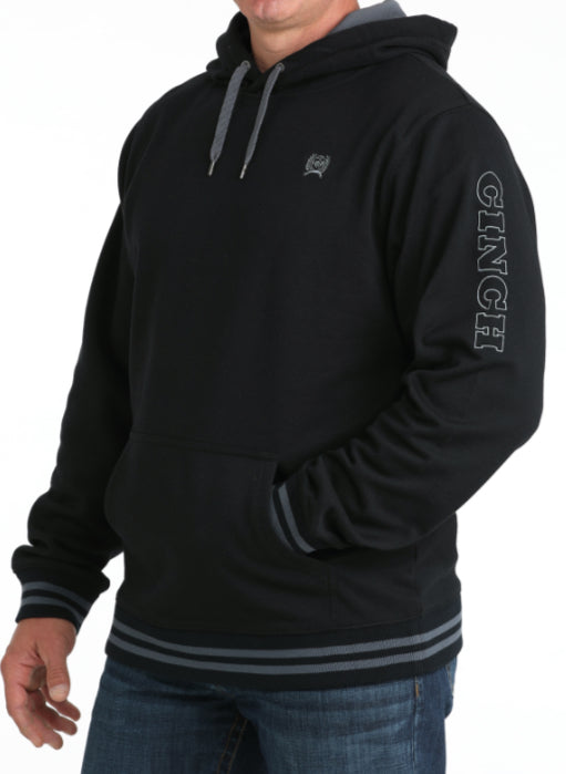 CINCH MENS BLACK HOODIE WITH LOGO ON SLEEVE