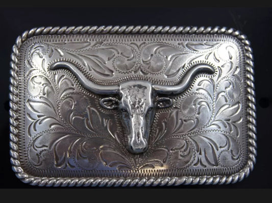 NOCONA RECTANGLE ROPE EDGE LONGHORN BELT BUCKLE