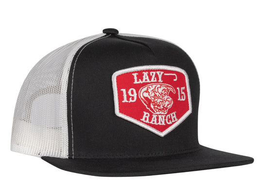 LAZY J RANCH BLACK & WHITE RED RANCH CLASSIC FIVE PANEL TRUCKER HAT