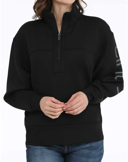 CINCH WOMENS 1/4 ZIP BLACK PULLOVER WITH LOGO