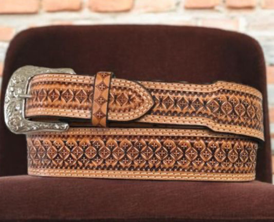 CIRCLE SH ADULT MENS BELT, TAPERED 1 3/4” TO 1 1/2” SNOWFLAKE