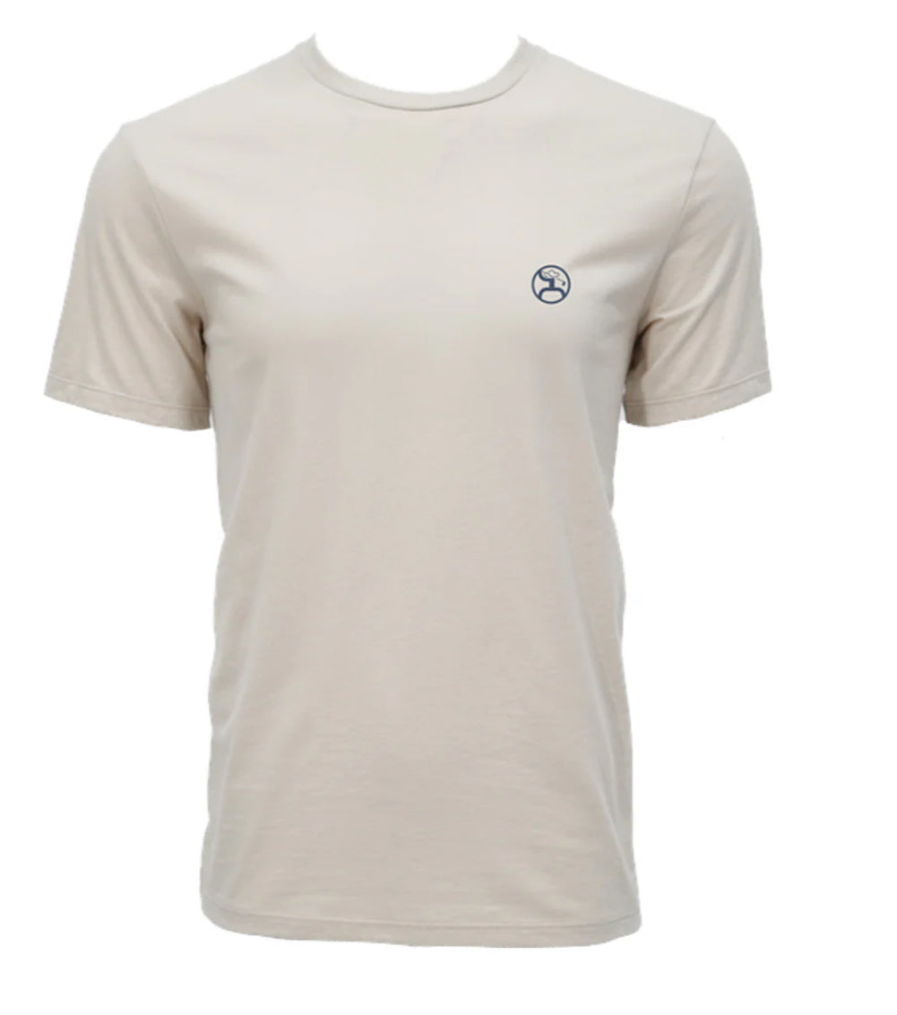 HOOEY COWBOY SWING MENS CREAM CREW NECK COTTON/POLY SHORT SLEEVE TSHIRT WITH COWBOY GOLFING LOGO ON BACK