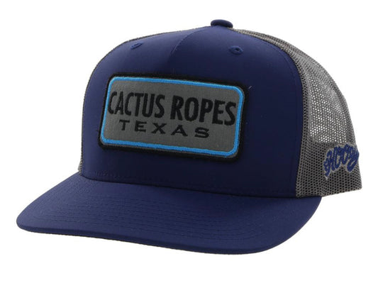 HOOEY CACTUS ROPES CR82 NAVY/GREY 6 PANEL TRUCKER WITH BLUE/GREY RECTANGLE PATCH