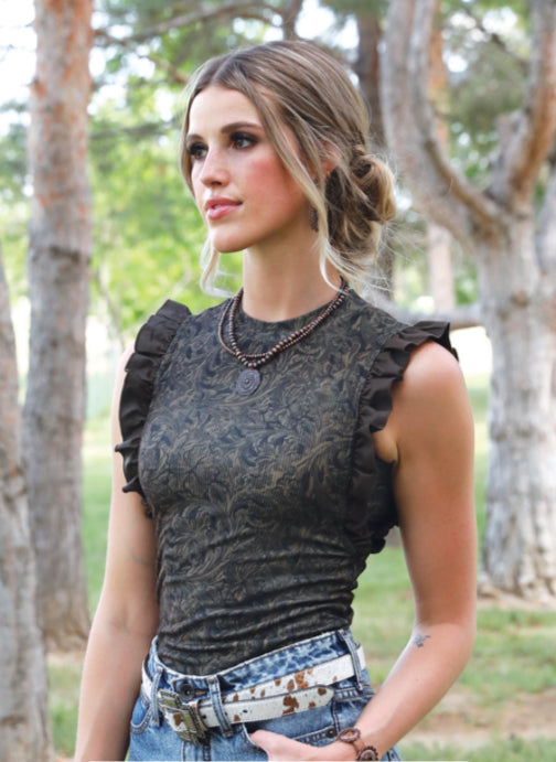 CINCH WOMENS RUFFLE SLEEVE TANK