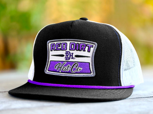 RED DIRT HAT CO PURPLE HAZE-BLACK/SILVER PURPLE ROPE 5 PANEL HAT