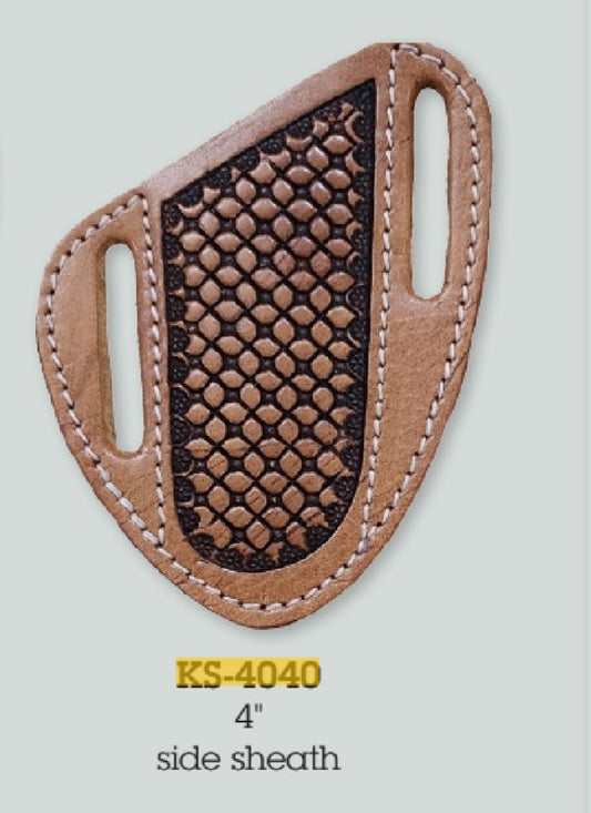 CIRCLE SH KNIFE SHEATH, 4” SIDE CLOVER LEAF TOOLED